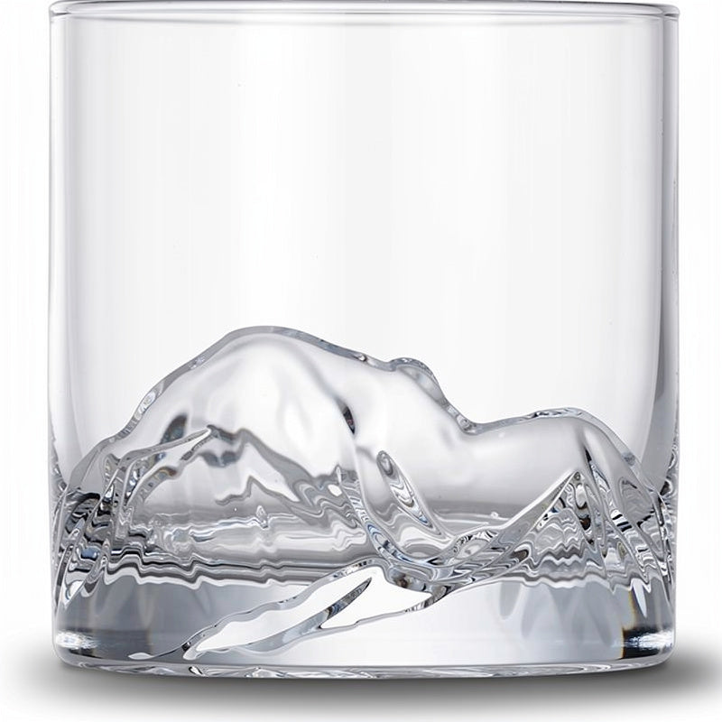 Clear Fuji Peak Whisky Glass, body cut mountain base on #f1f1f1