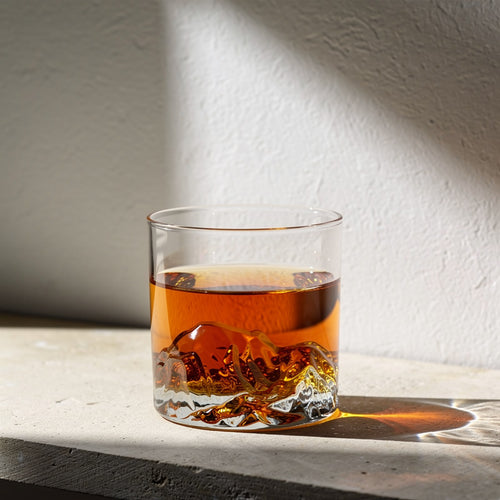 Clear Fuji Peak Whisky Glass, caustic hero