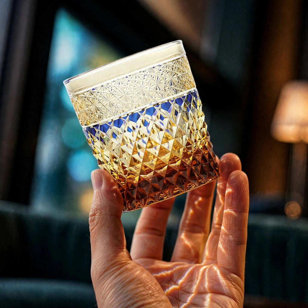 Cobalt Bamboo Whisky Glass, hand held proof of use