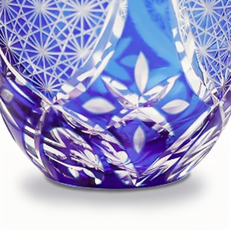 Cobalt Flower Sake Glass, body cut on #f1f1f1