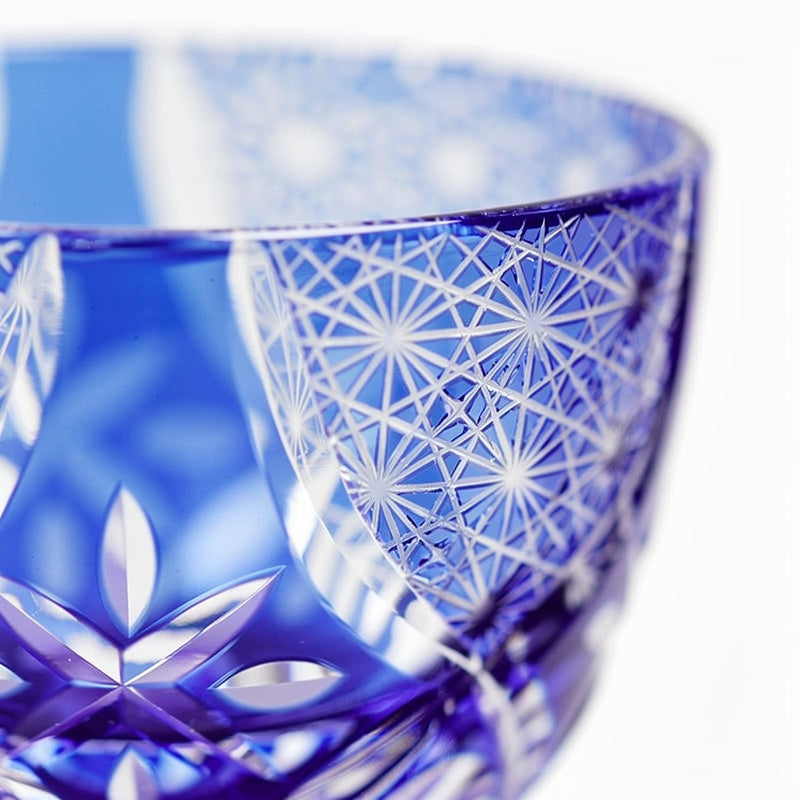 Cobalt Flower Sake Glass, cut side on #f1f1f1