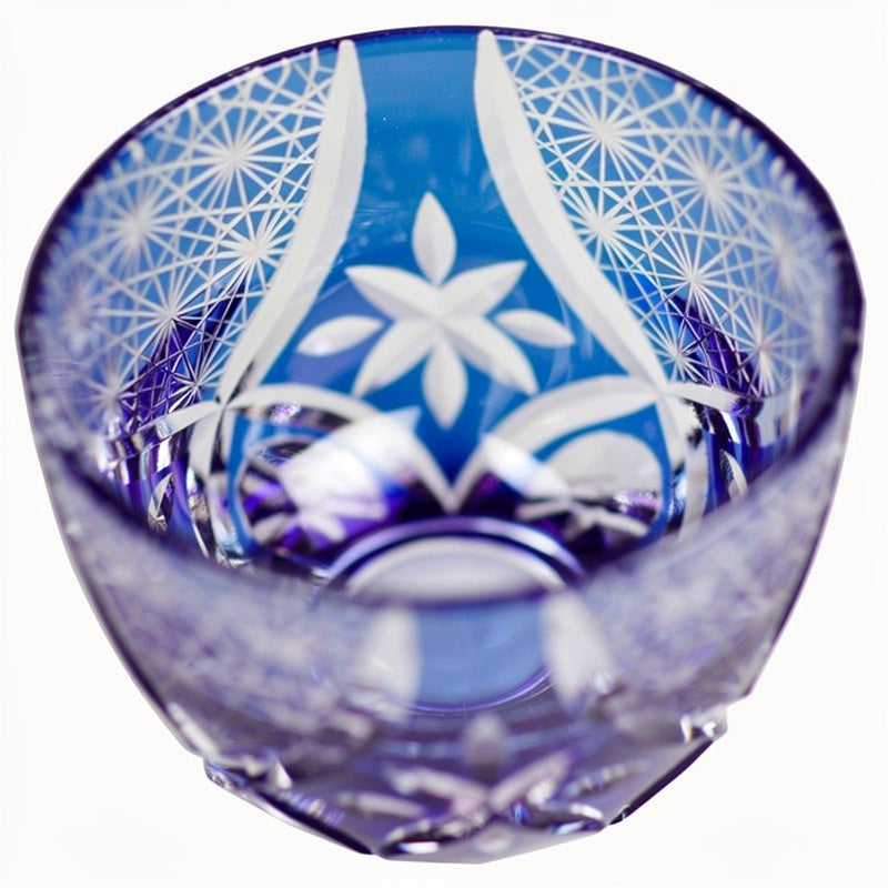 Cobalt Flower Sake Glass, interior oblique on #f1f1f1
