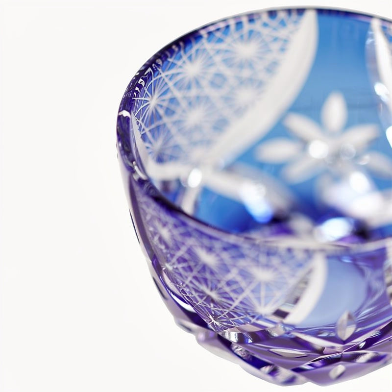 Cobalt Flower Sake Glass, rim down on #f1f1f1