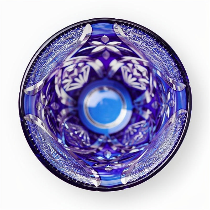 Cobalt Flower Sake Glass, top down on #f1f1f1