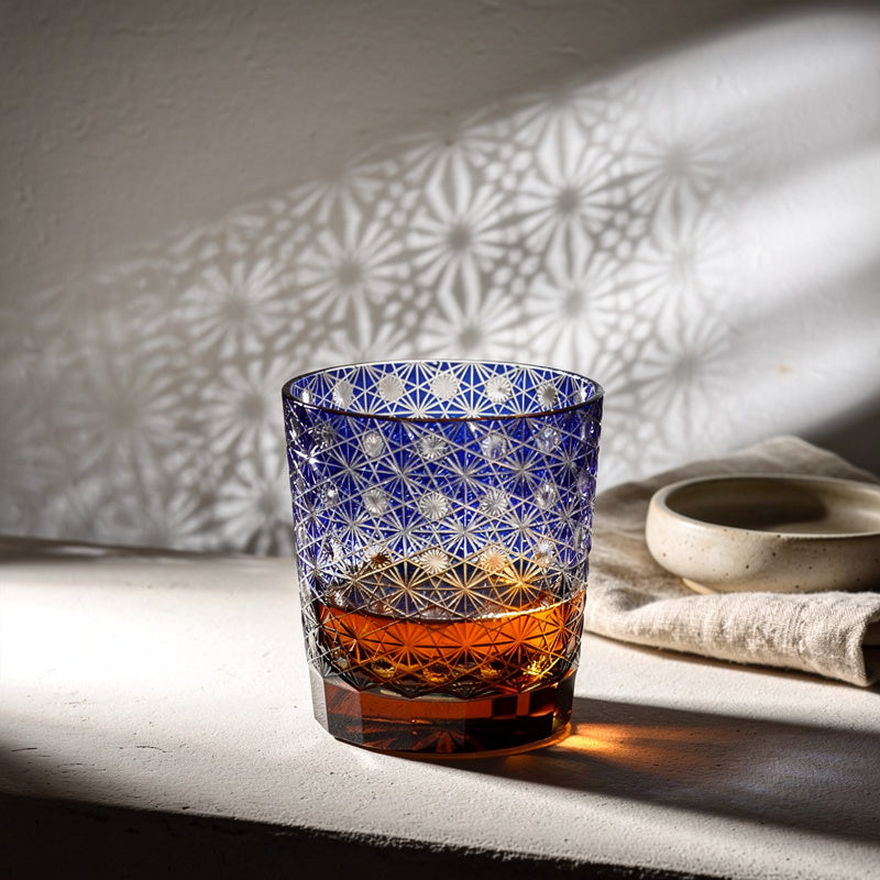 Cobalt Grid Whiskey Glass