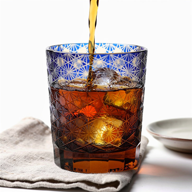 Cobalt Grid Whiskey Glass