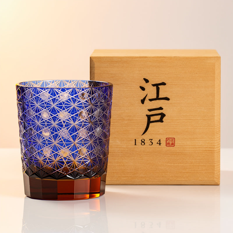Cobalt Grid Whiskey Glass