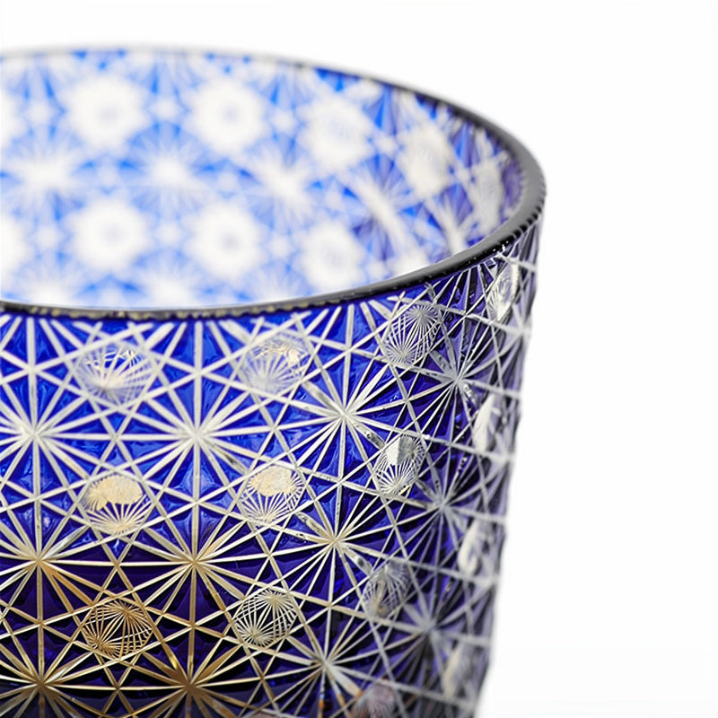 Cobalt Grid Whiskey Glass