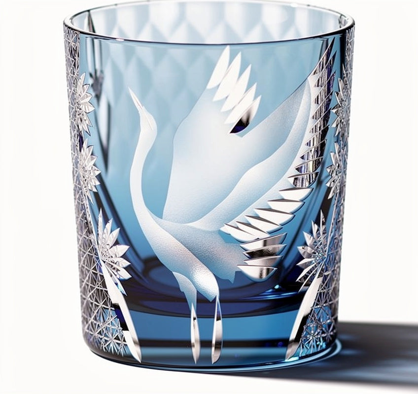 Cobalt Kage Whiskey Glass, close view of the body cut