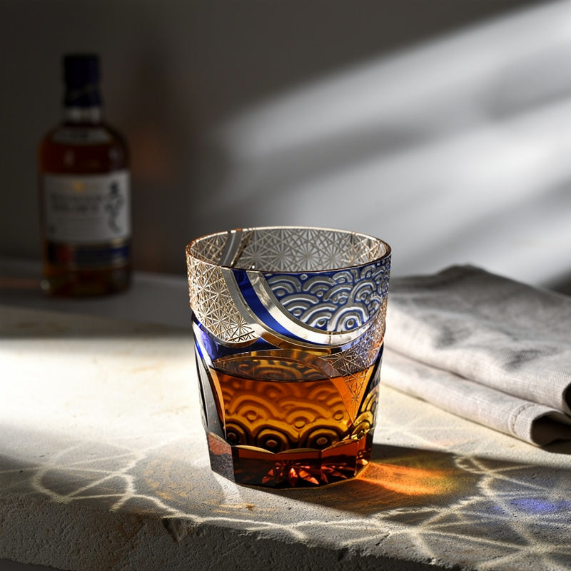 Cobalt Overlay Whiskey Glass