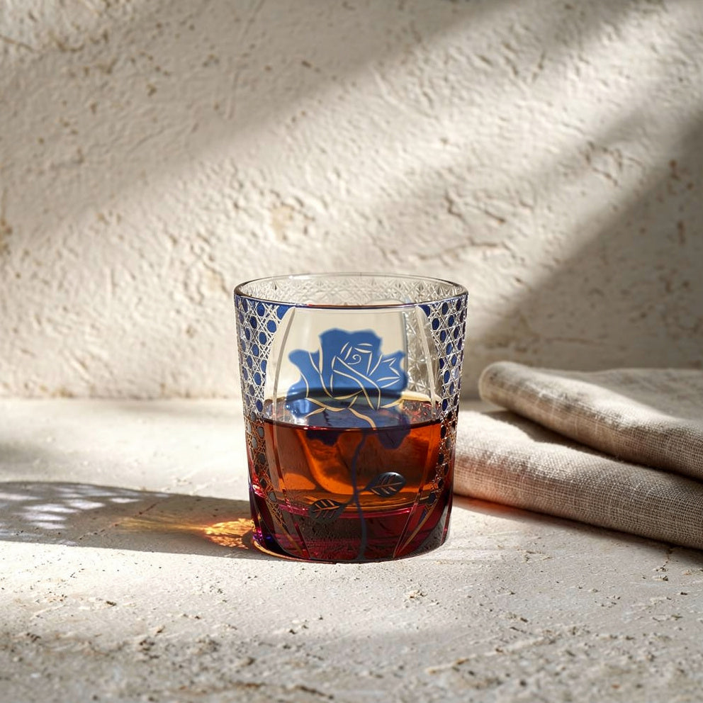 Cobalt Rokkaku-Kagome Petal Whiskey Glass