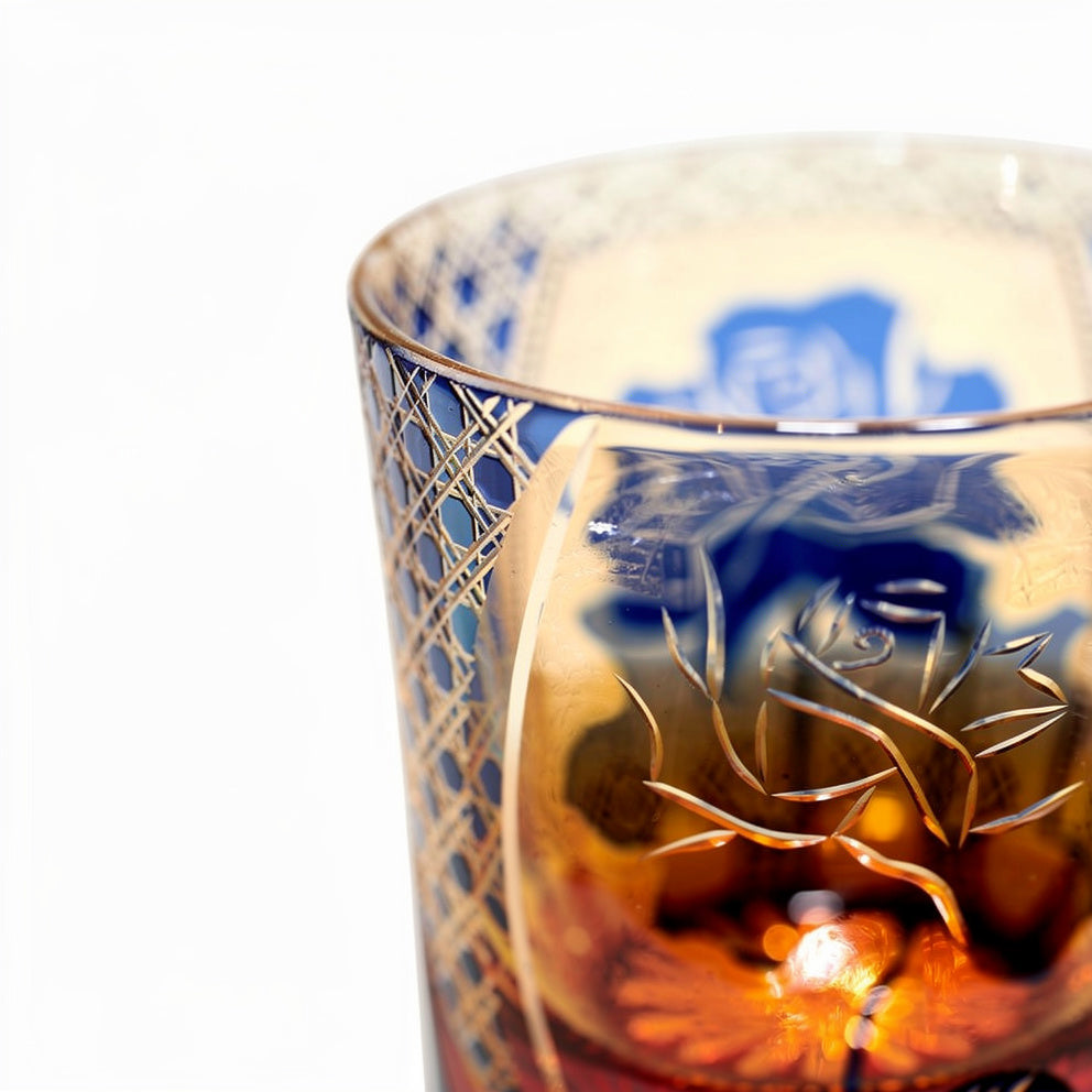 Cobalt Rokkaku-Kagome Petal Whiskey Glass