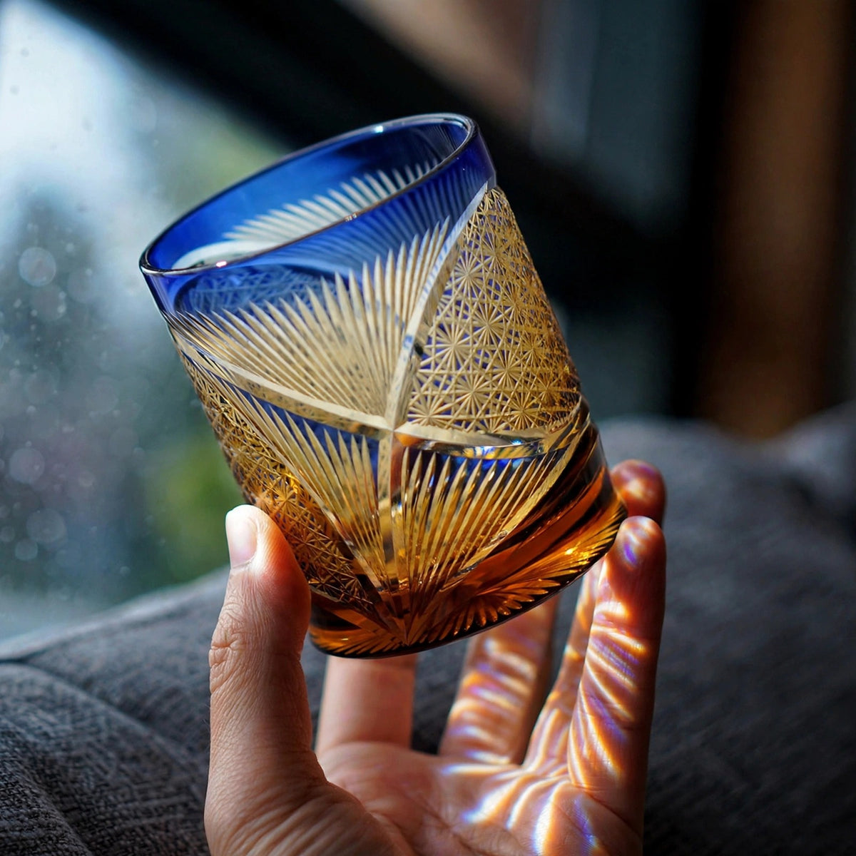 Cobalt Wing Whisky Glass, hand held proof of use