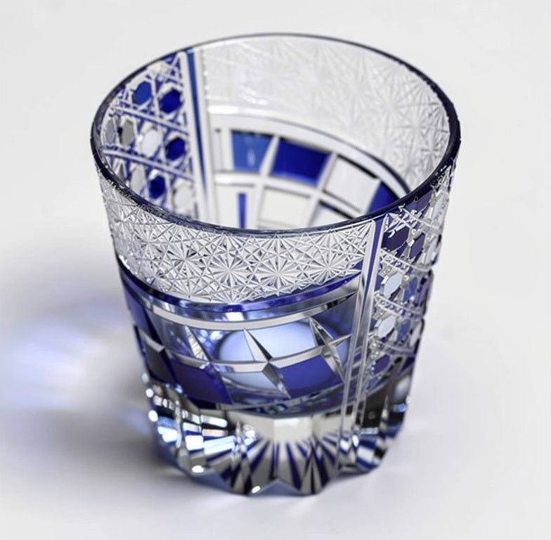 Cobalt Hakkaku-Kagome Whiskey Glass