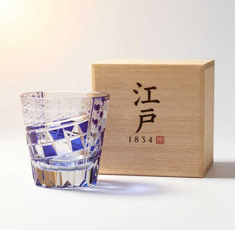 Cobalt Hakkaku-Kagome Whiskey Glass