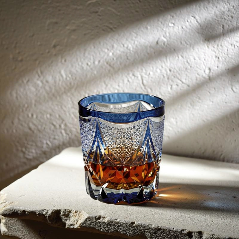 Cobalt Rim Light Whiskey Glass