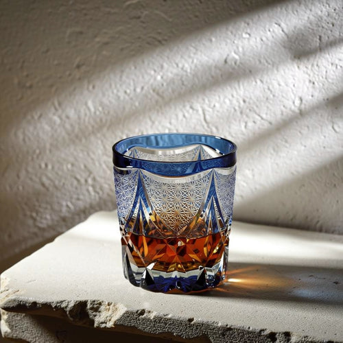 Cobalt Rim Light Whiskey Glass
