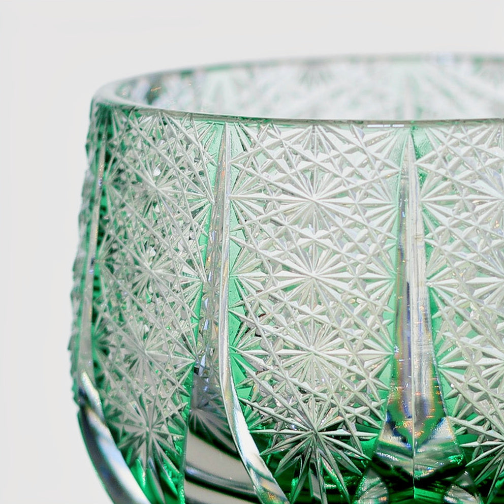 Pine First Pour Sake Glass, close side view of the cut