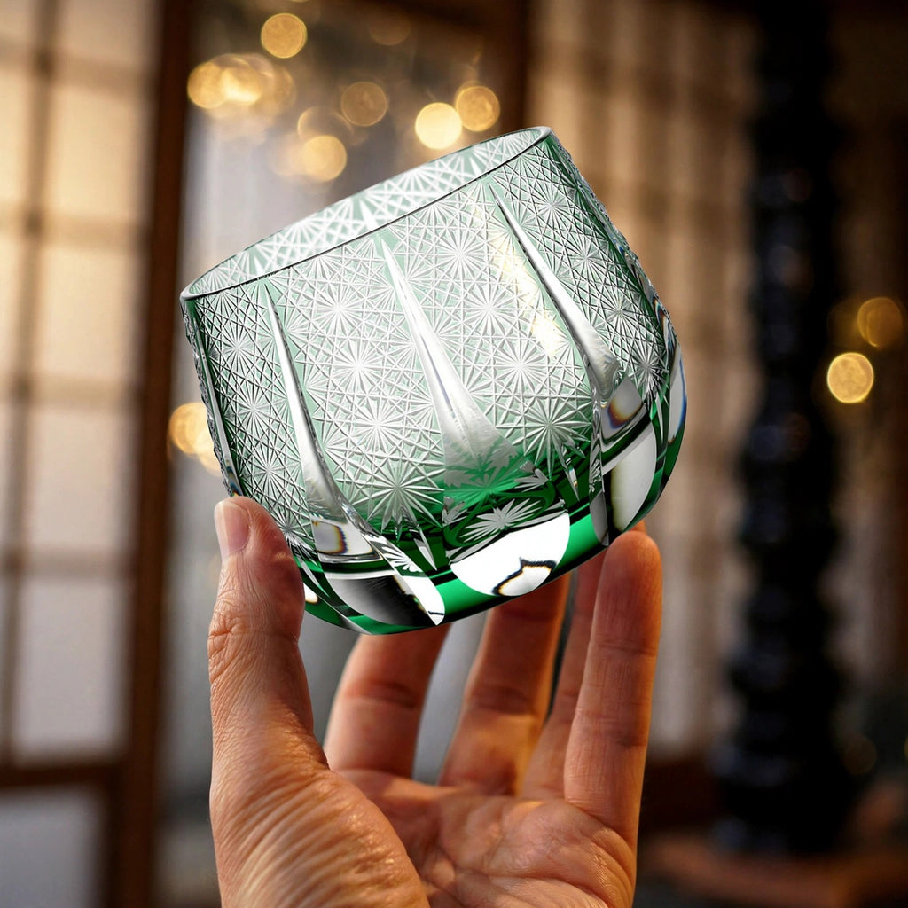 Pine Chrysanthemum Sake Glass, hand held proof of use