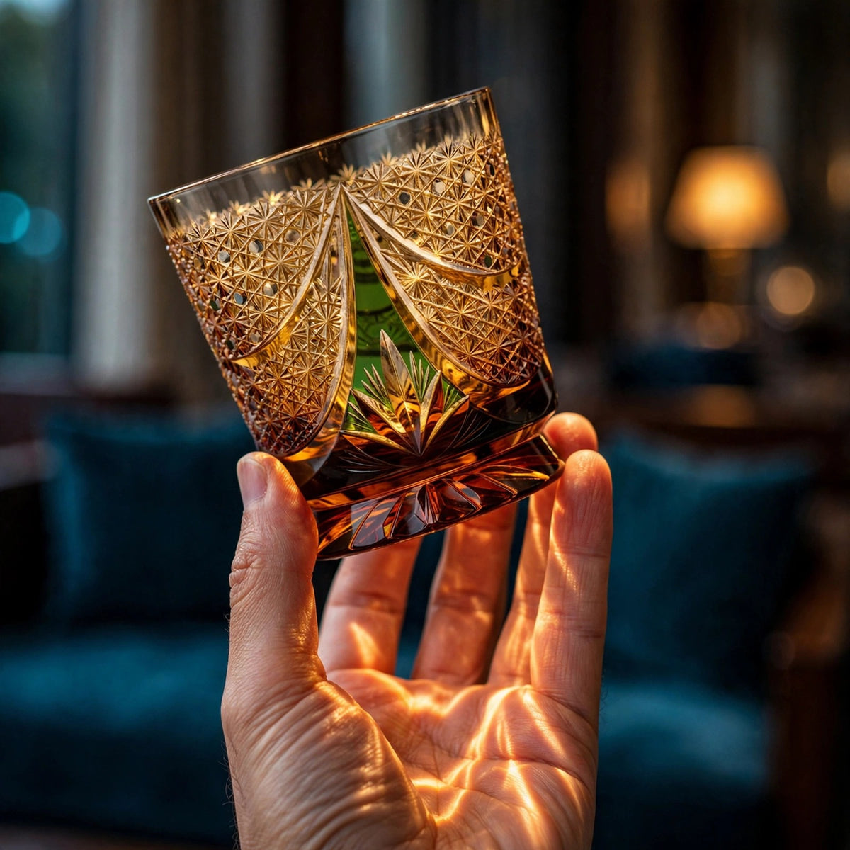 Pine Lightning Whisky Glass, hand held proof of use
