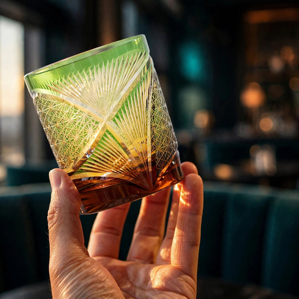 Pine Wing Whisky Glass, hand held proof of use