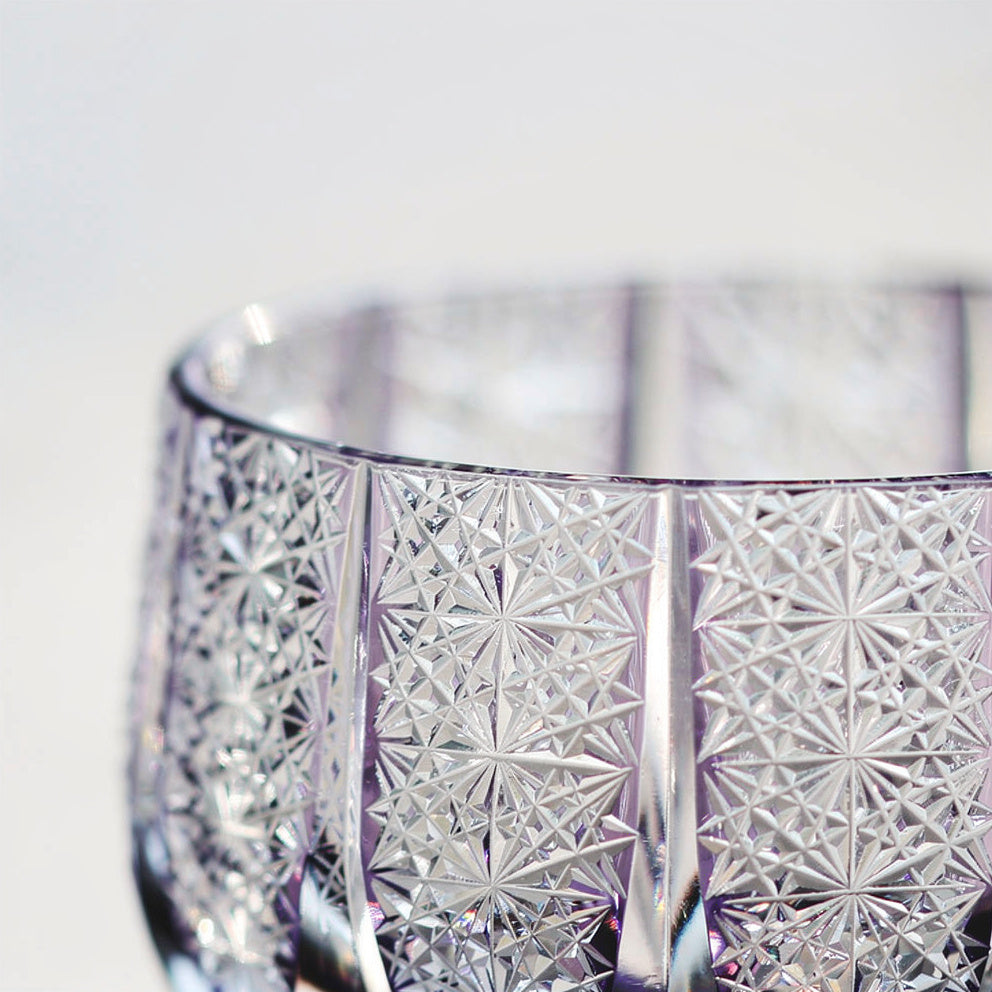 Ruby First Pour Sake Glass, close side view of the cut