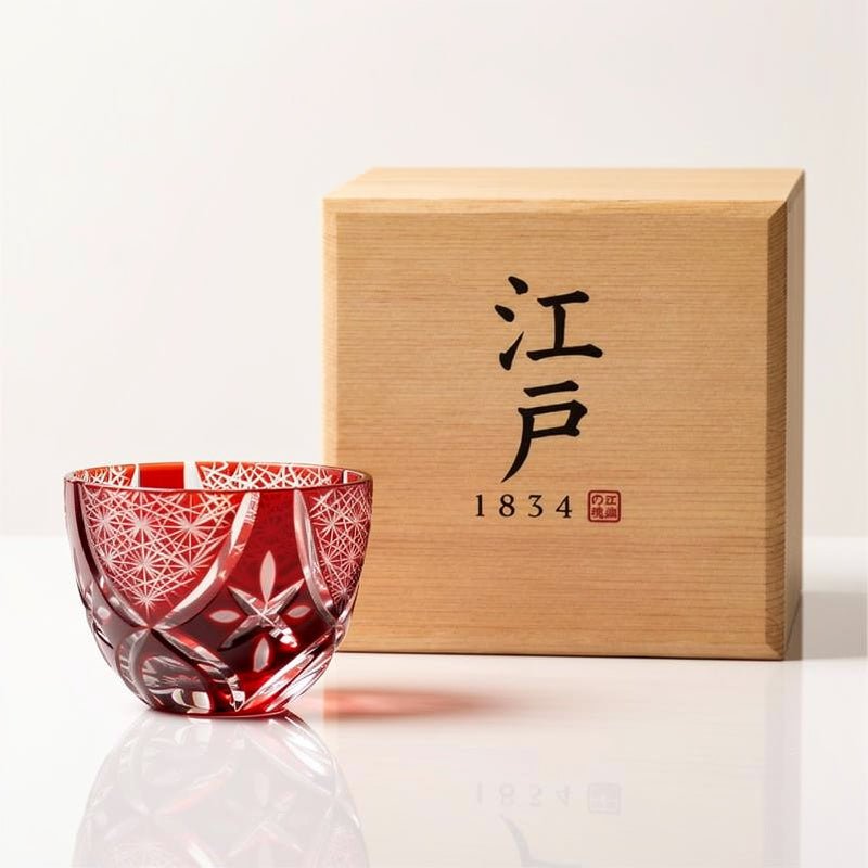 Ruby Flower Sake Glass, packaging with EDO 1834 box