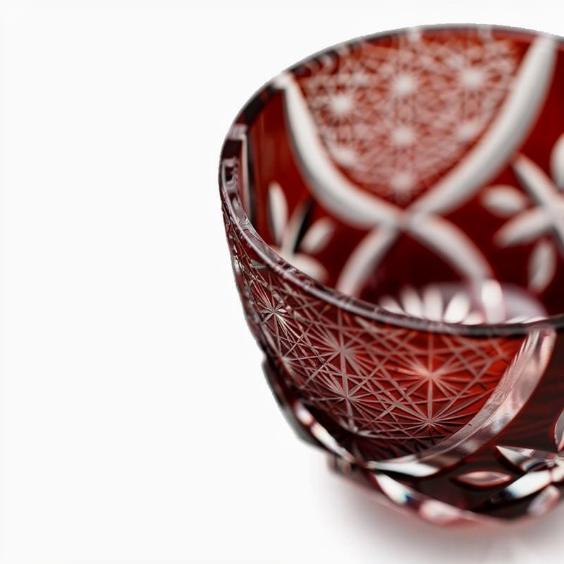 Ruby Flower Sake Glass, rim down on #f1f1f1