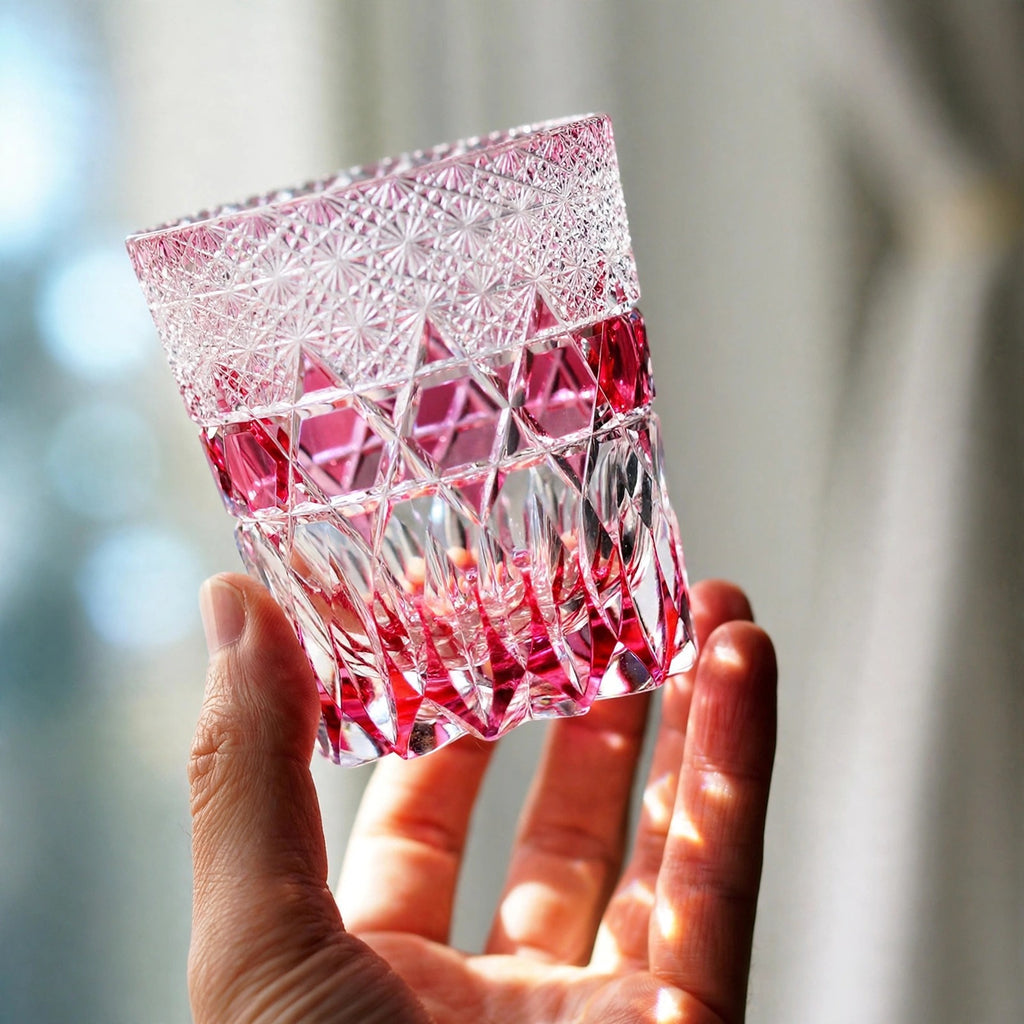 Ruby Fluorite Whisky Glass, hand held proof of use