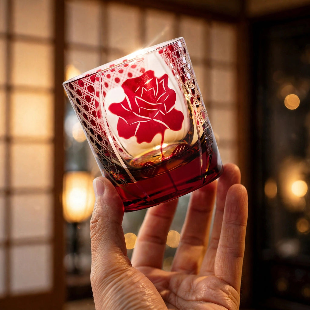 Ruby Rose Whisky Glass, hand held proof of use
