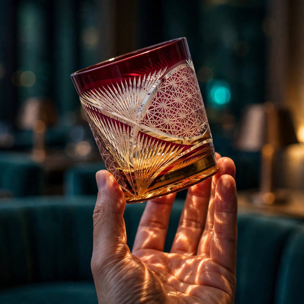 Ruby Wing Whisky Glass, hand held proof of use
