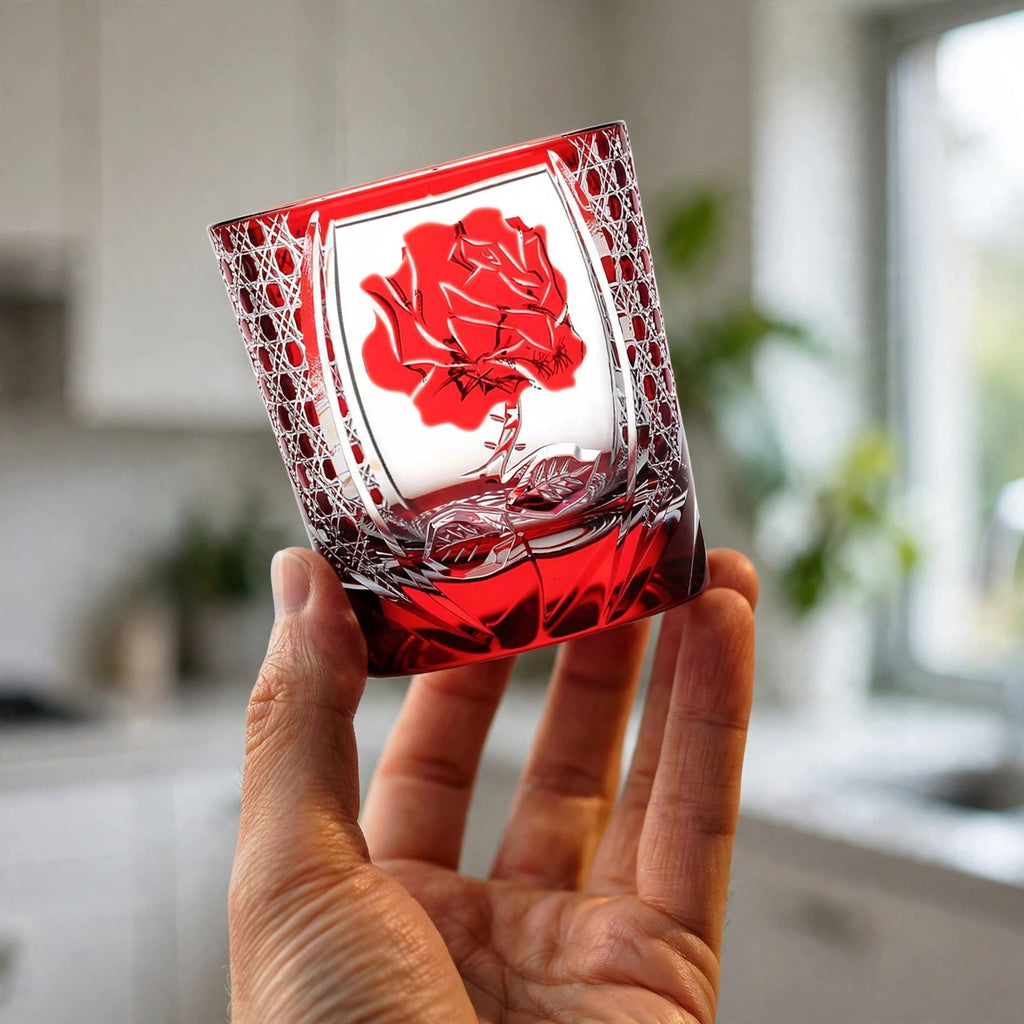 Ruby Rose Whisky Glass, hand held proof of use