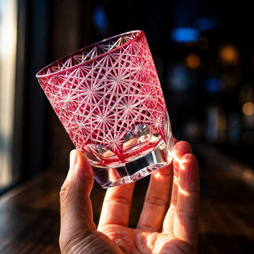 Ruby Daisy Whisky Glass, hand held proof of use