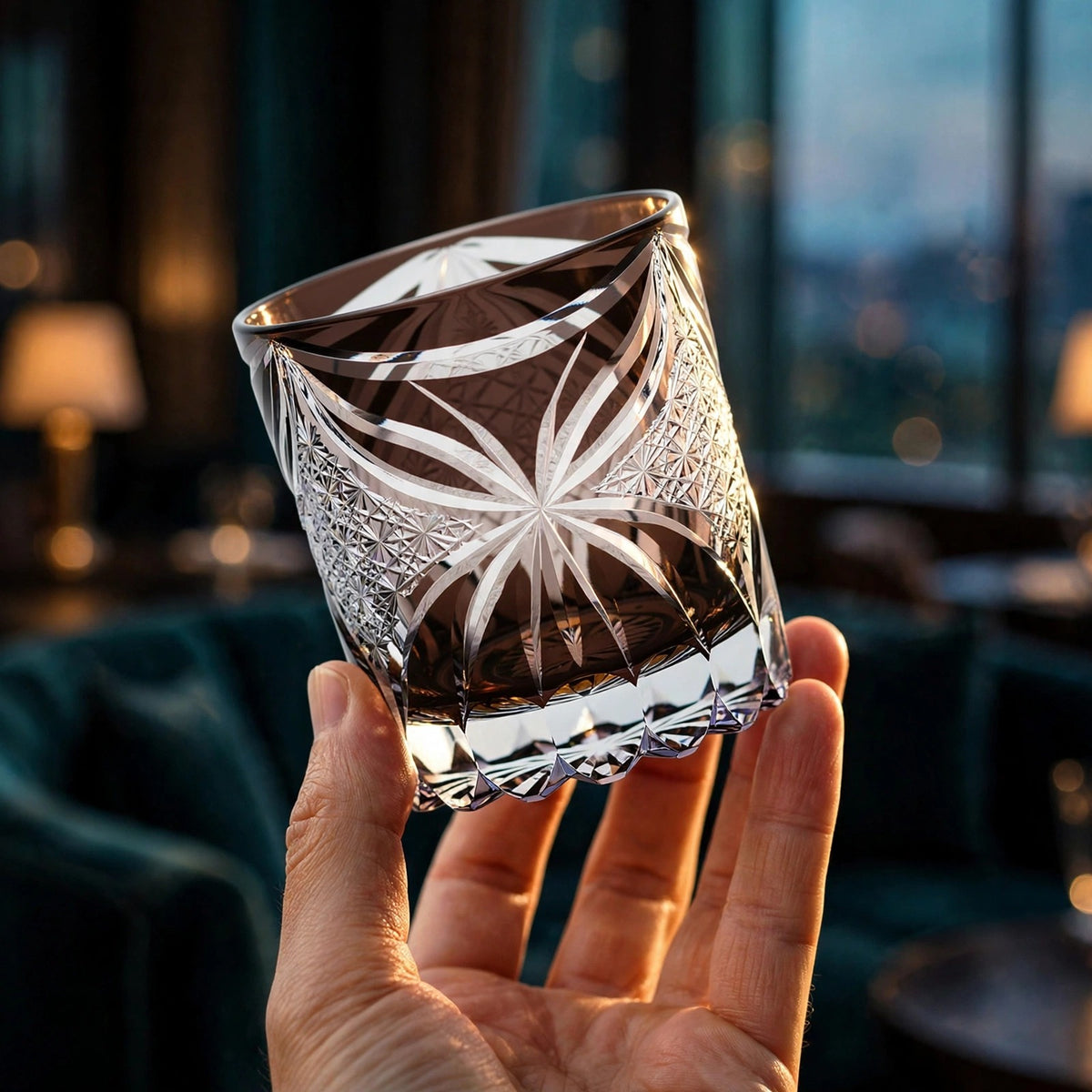 Smoke Petal Whisky Glass, hand held proof of use